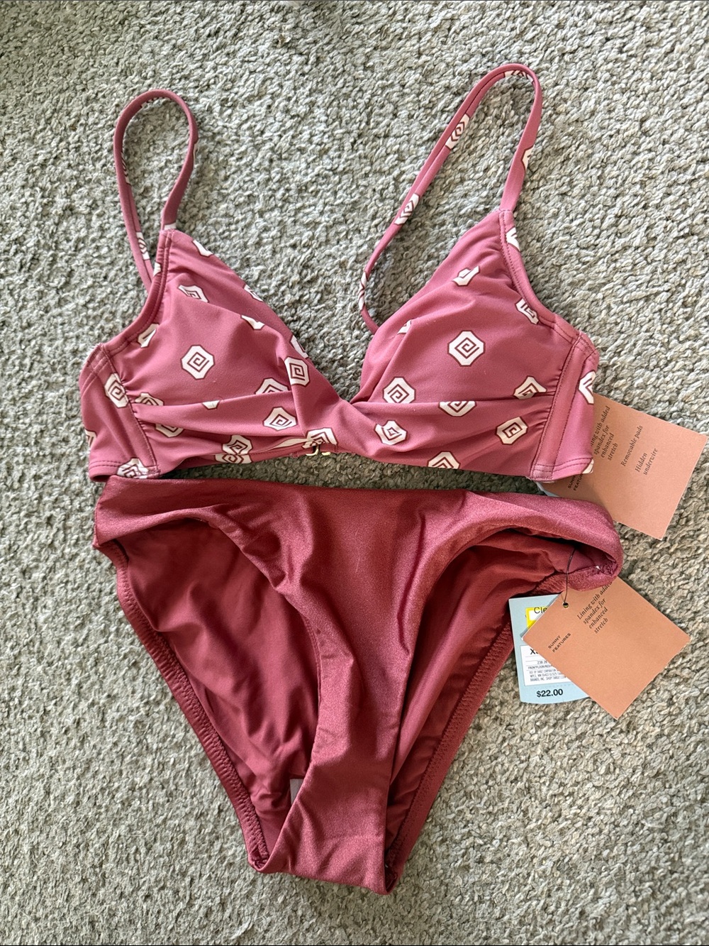 Women's Rose Pink Printed Triangle Bikini Set